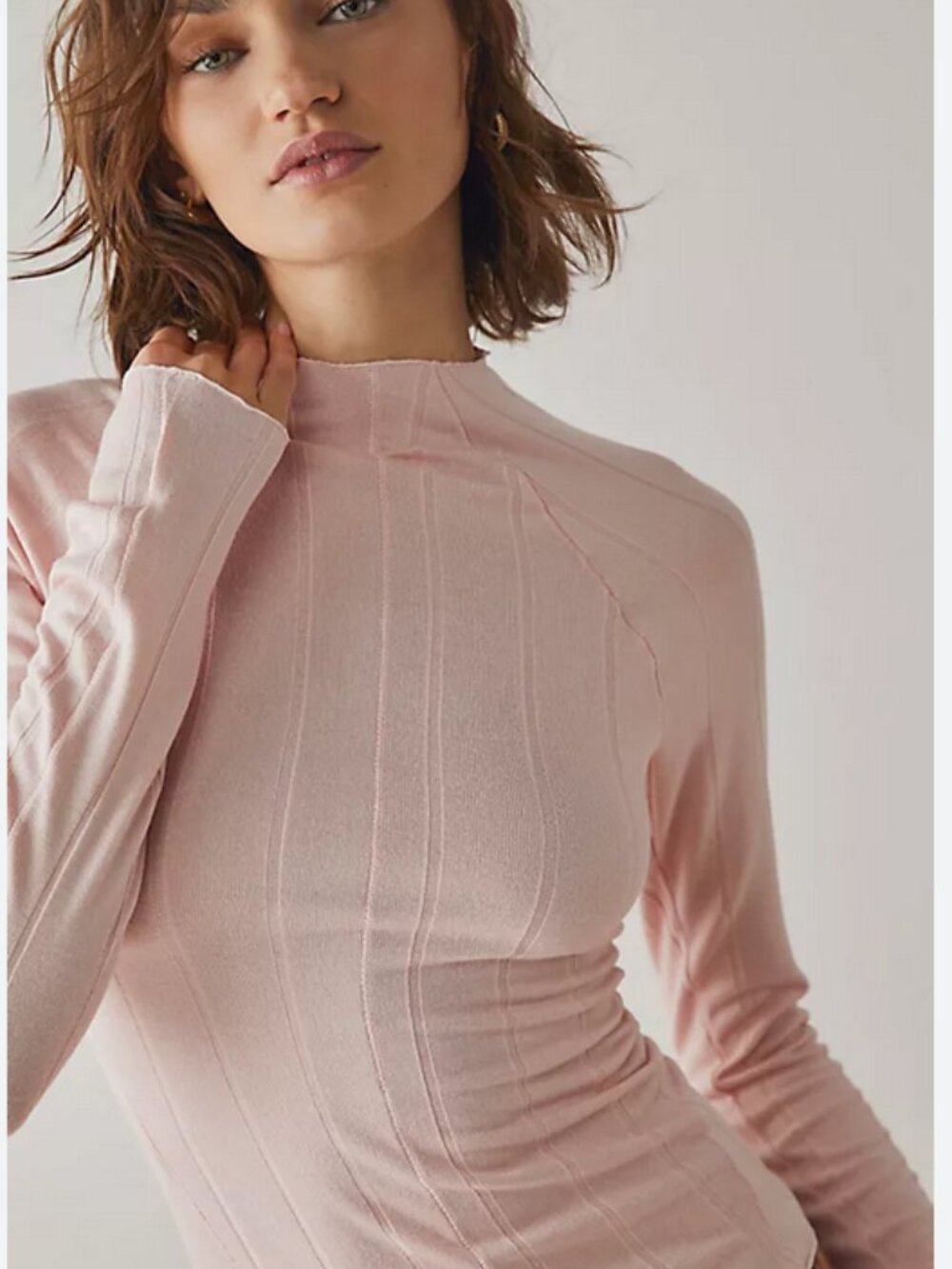 Free People Wide Eyed Mock Neck Long-Sleeve Pink